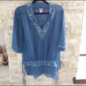 Lotta Stensson Embroidered Blue Silk Tunic Top